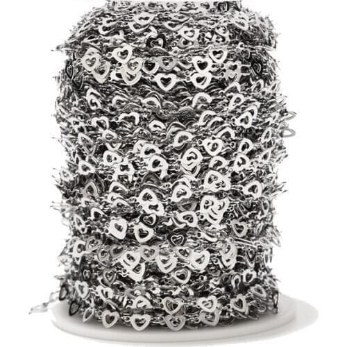 5MM width Stainless Steel Chains hollow Heart Link Chains Soldered Necklace Chain for DIY Jewelry Making