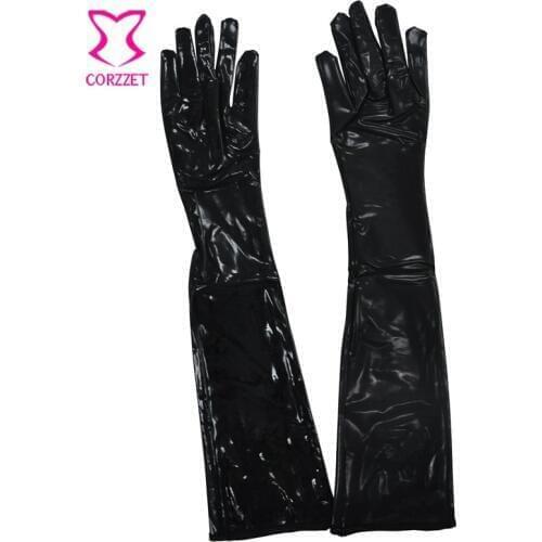 Black&Red PVC Leather Long Gloves 40cm & 50cm Womens Mittens Ladies Leather Gloves Accessories Gothic Punk Clubwear