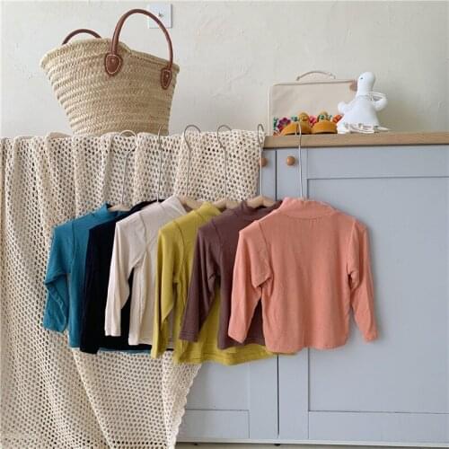 Childrens Bottoming Shirt 2021 Autumn New Boys and Girls Simple Solid Half High Collar T-shirt Childrens Casual All-match Top