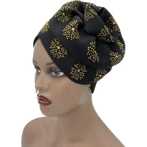 Big Flower Turban Caps for Women Diamonds Headscarf Bonnets Muslim Head Wraps Female Party Headwear African Headtie
