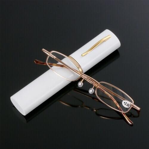 Gootrades Reading Glasses with Pen Tube Case Portable Presbyopic Glasses Case Spring Hinge Eyeglasses Vision Care+1.00~+4.0