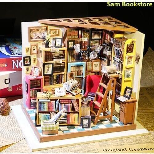 Hot sell DIY hut house Creative manual assembly Casey greenhouse Sam bookstore Ada studio Lisa tailor shop micro landscape model