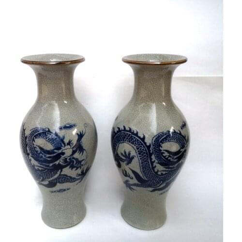 YIZHU CULTUER ART Collection a Pair Chinese Old blue-and-white Porcelain Dragon Vase H 9.5 inch Family Decoration Gift