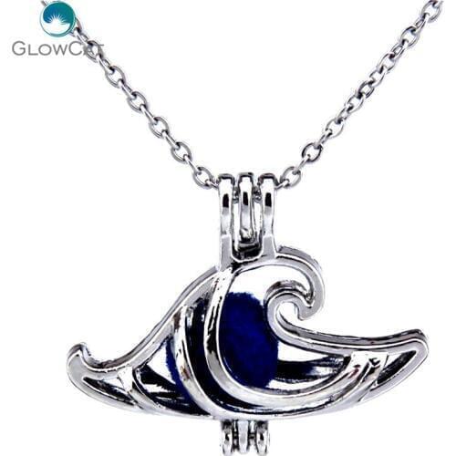 K262 Silver Alloy Sea Ocean Spray Cloud Locket Steel Necklace Animal Beads Cage Aroma Essential Oil Diffuser Locket