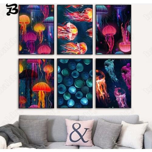Canvas Painting for Living Room Colorul Jellyfish Marine Life Wall Art Nordic Posters and Prints Wall Pictures for Home Decor