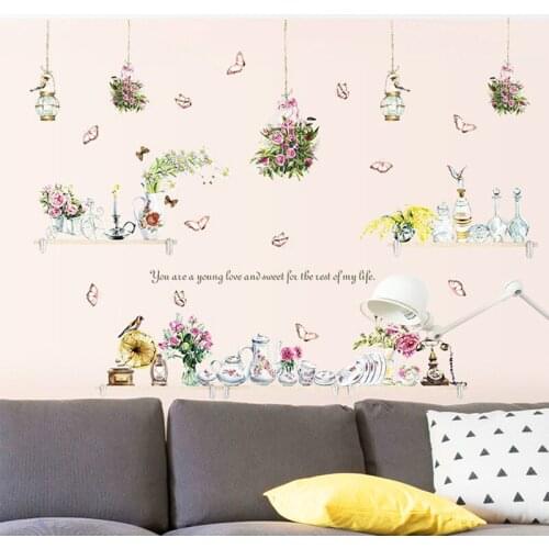 Potted Plants Flowers Wall Stickers For Kitchen Cabinets Sticker Home Decor Waterproof Wall Art Decal Restaurant Wallpaper Vinyl