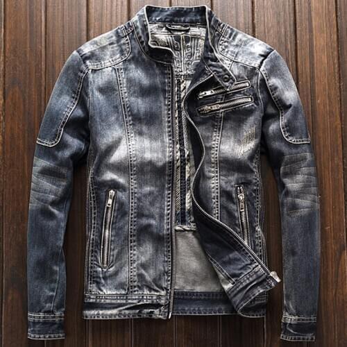 New Arrivals Automotive Mens Denim Jacket and Coats 3XL Outerwear Overcoat Biker Mens Jeans Coats Streetwear Vintage A195