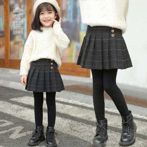 Girls Plaid Skirt Leggings Childrens Autumn Winter Tight Skirt PantsTeen Kids Fake Two-piece Trousers Long Pants
