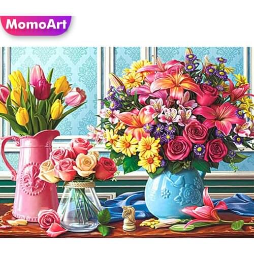 MomoArt Diamond Painting Rose Full Drill Square Diamond Embroidery Flower Cross Stitch Mosaic Peony Rhinestones Decor For Home