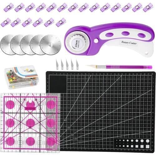 Nonvor Rotary Cutter Tools Set Leather sewing Tools Kit With Patchwork Ruler Cutting Mat Blades Carving knife for Quilting Craft