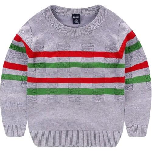 Wei Juan New Big Boys Spring Autumn Winter Juniors Full Cotton Striped Pullover Thick Knitted 7-11yrs Casual Quality Sweaters