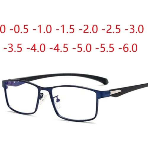 Square Finished Myopia Glasses Full Metal Frame TR90 ultralight Spectacles 0 -0.5 -1.0 -2.0 To -6.0 Reading +50 +100 +150 +200