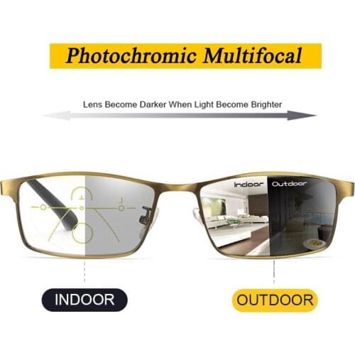 ISENGHUO Photochromic Reading Glasses Men Glasses Progressive Multifocal Glasses Frame Women Near Far Sight Diopter Eyewear