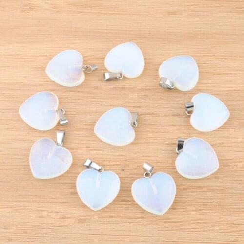 Wholesale 10Pcs 20mm Heart Natural Stone Charms Pendants Opal Beads Jewelry Making QV0125