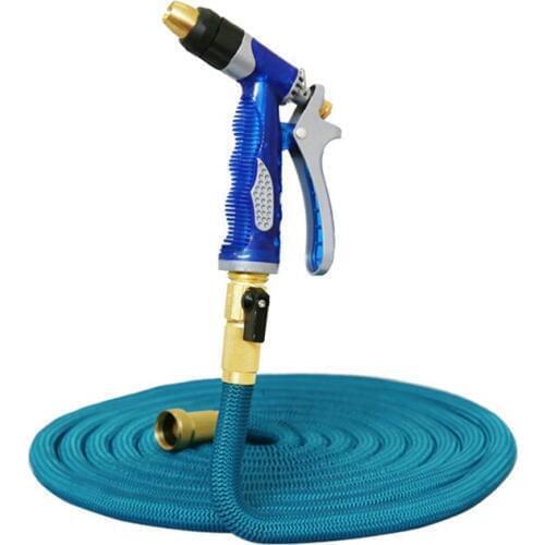 Wholesale 50FT Multipurpose quintuple expandable Magic Garden Threaded Hose Washing Car bronze water gun Watering Kits