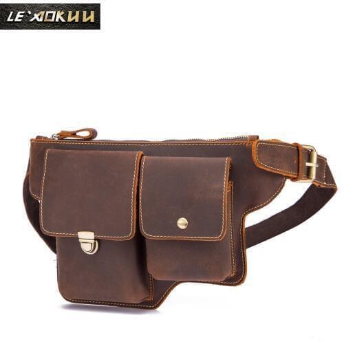 Crazy Horse Leather men Casual Fashion Fanny Waist Belt Bag Chest Pack Sling Bag Cowhide 7" Phone Cigarette Case Pouch 3015