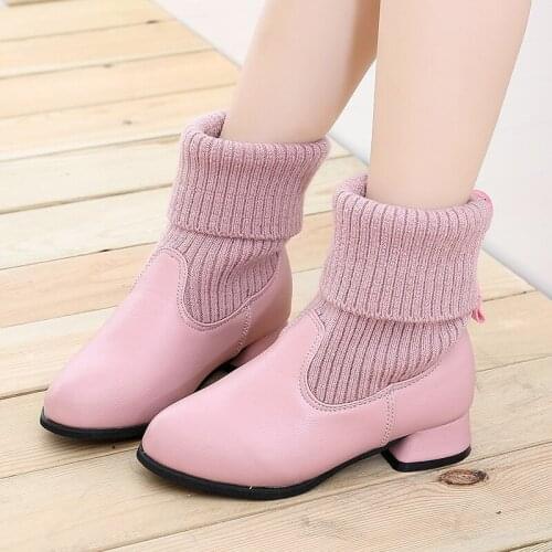 Kids Shoes for Girl 2021 Winter Boots Warm Knitted Fabric Mid-tube Plus Velvet Cotton Shoes Toddler Girl Pink Boots for Children