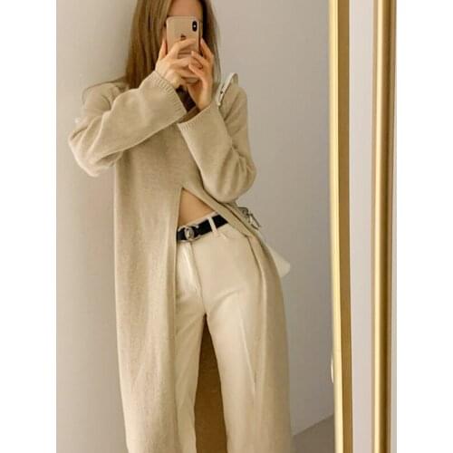 Casual Long Knitted Sweater Womens Sueter Mujer Chicturtleneck Elegant Loose Pullovers Female Fall Winter Split Sweaters Dress