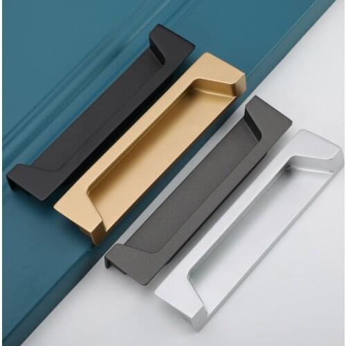 Modern Style Slotting Sliding Door Handle Gold/Black/Grey Zinc Alloy Concealed Button Closet Drawer Handle Furniture Hardware