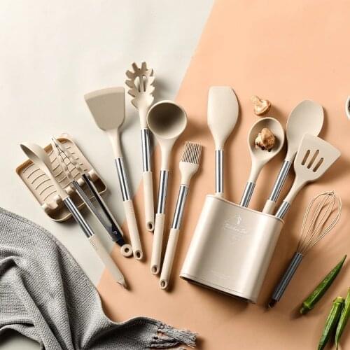 Silicone Utensils Suit Non Sticky Advanced Cooking Tool Set Kitchen Cookware Spatula Ladle Egg Beater Shovel Spoon Soup BBQ Cake