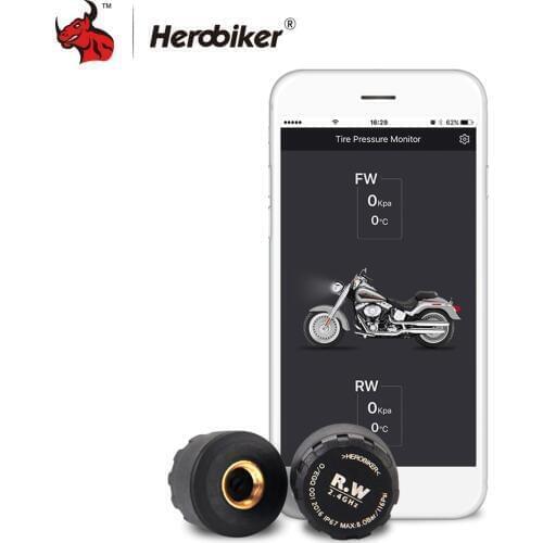 HEROBIKER Motorcycle Bluetooth Tire Pressure Monitoring System TPMS Mobile Phone APP Detection 2 External Sensors
