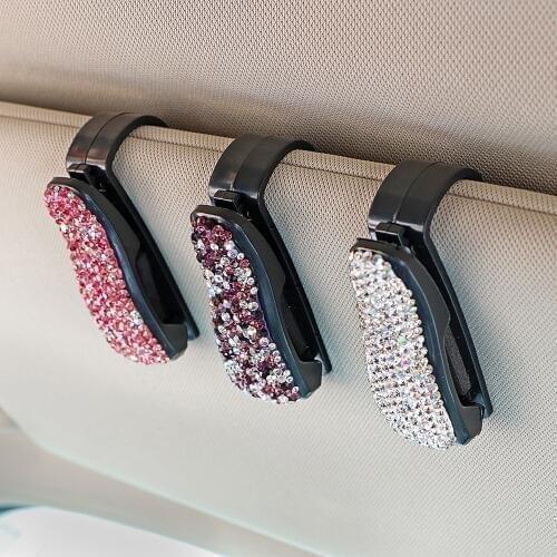 Rhinestone Diamond Car Sun Visor Sunglasses Eyeglasses Holder Glasses Cases Portable Auto Fastener Clip Storage Holder Universal