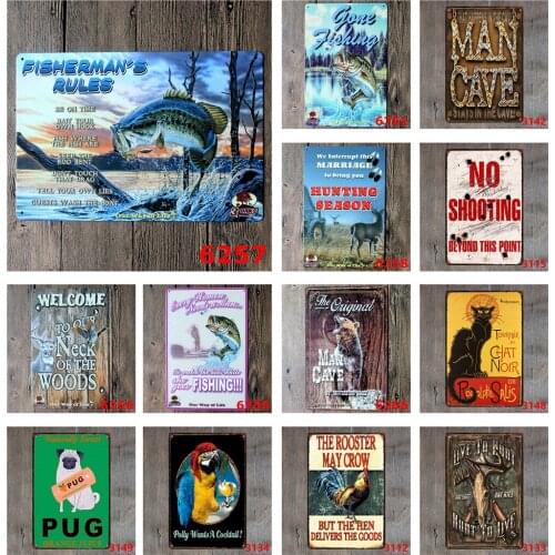 Vintage Tin Signs Fishermans Ruler Hunting Season Gone Fishing Man Cave Animal Apply To Farmhouse Bar Decoration Yard Sign