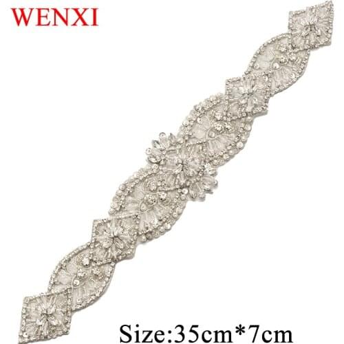 WENXI (5pcs) Wholesale Hand Luxury Rhinestones Appliques Sewing On For Bridal Dress Sash DIY Wedding Dress Belt WX827