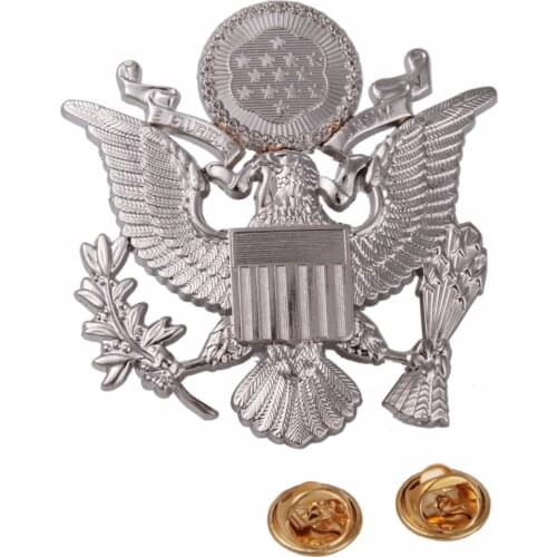 WWII US ARMY EPLURIBUS UNUM OFFICERS METAL CAP HAT BADGE SILVER