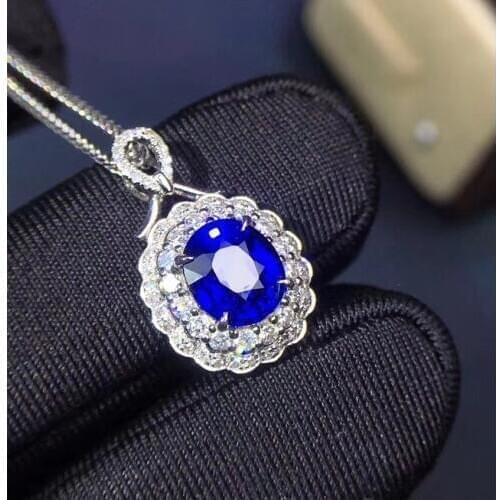 Fine Jewelry Real 18K White Gold AU750 100% Natural Royal Blue Sapphire Gemstones Pendants for Women Necklace