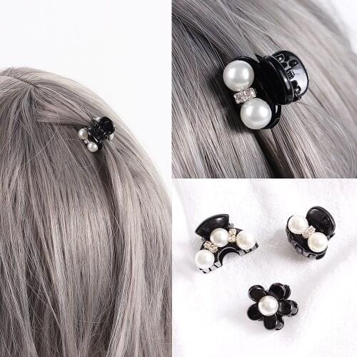 Pearl Crystal Rhinestone Hairpins Hair Claw Clip For Women Hair Accessories Black Crab Clamp Lady Headwear