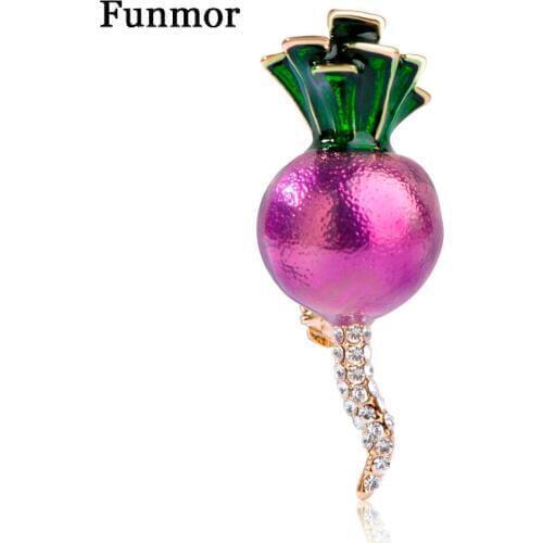 Funmor Harajuku Radish Shape Brooch Enamel Purple Plant Suit Lapel Pins Crystal Rabbit Food Gift For Kids Dress Women Brooches
