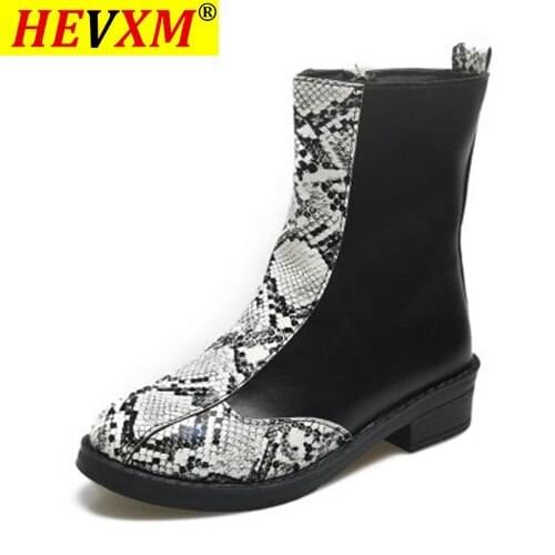 Women Snake Print Punk Ankle Boots Woman Leather Zip Low Heels Ladies 2020 Pumps Womens Footwear Female Shoes Plus Size