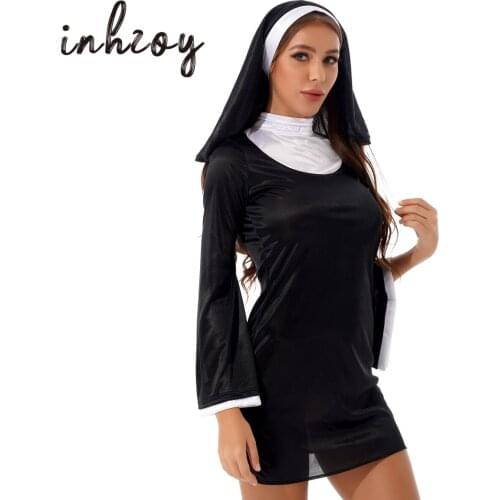 Women Adults Sexy Naughty Nun Cosplay Costumes Halloween Roleplay Outfit Dress with Nun Habit