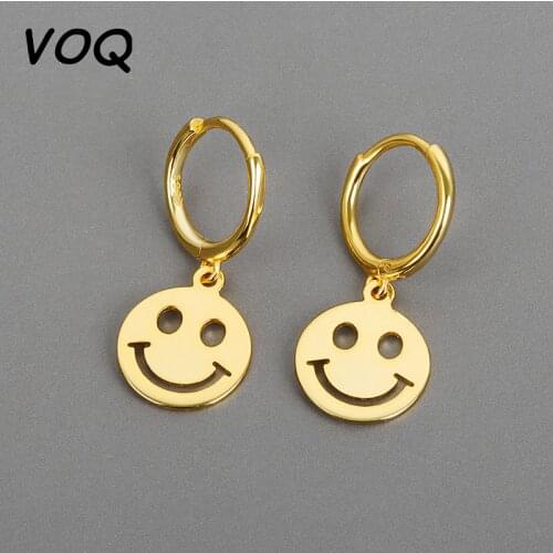 VOQ 925 Sterling Silver Smiley Face Drop Earrings for Women Trendy Elegant Birthday Party Jewelry Gifts Prevent Allergy