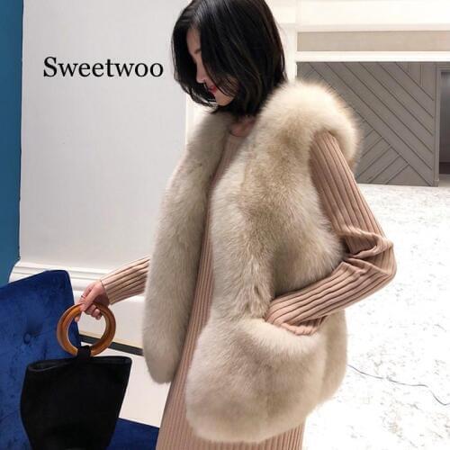 Beige fur vest Womens Sleeveless Vest Coat Luxury Faux Fur Vest Warm Women Coat Vests Winter Fashion Furs Womens Coats Jacket
