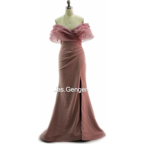 Wedding Dress Mermaid robe de soirée Evening Event Off Shoulder Pleat Side Splits for Bridal Pink Prom Dresses 2020