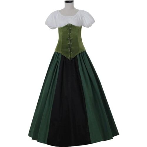 Civil War Southern Belle Medieval Victorian Costume Short Sleeves Ball Gown Party Womens Green Dress