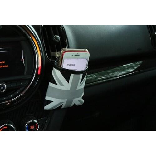 1Pcs Union Jack Leather Auto Air Outlet Pouch Box Bag Organizer Cell Phone Pocket Storage Holder For MIN Cooper Countryman jcw