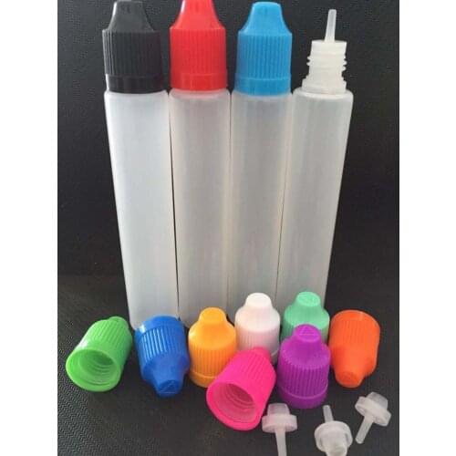 1000pcs PE 30ml Refillab dropper bottles Plastic empty slim oil E liquid bottle Pen Shape lid with long child proof caps