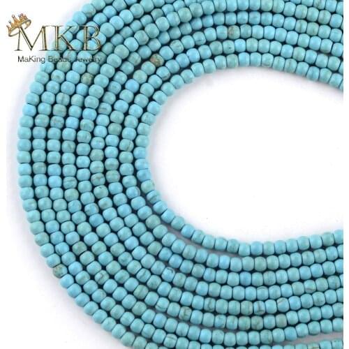 3mm 120pcs Wholesale Blue Turquoises Stone Round Beads Space Loose Beads For Jewelry Making Diy Bracelet Jewellery Strand 15