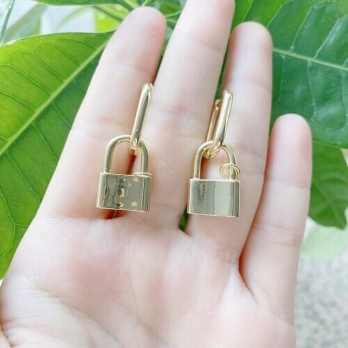 5pairs/lot 2020 Unique Metal Gold Color Brass Lock Charm Hoop Earrings