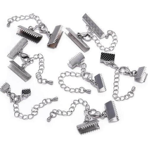 5Pcs/Lot Stainless Steel Textured End Caps Crimp Clasps Lobster Clasps Extension Chain Connector for DIY Jewelry Making Supplies
