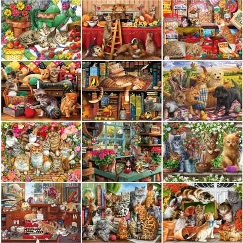 EverShine Diamond Painting Animal Bead Embroidery Diamond Mosaic Full Square Drill Cat Cross Stitch Flower Wall Art Handicraft