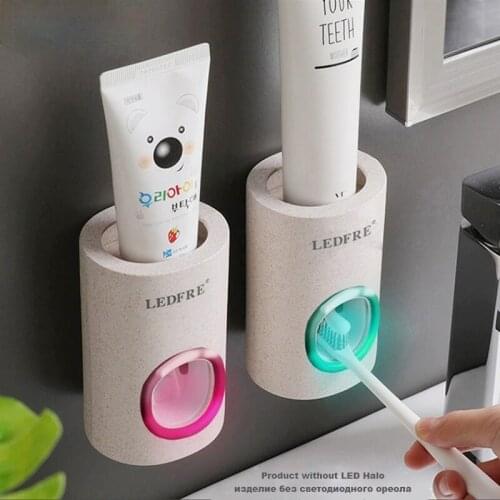 LEDFRE Automatic Toothpaste Dispenser Dust-Proof Toothbrush Holder Wheat Straw Wall Mounted Home Squeezer Bathroom Accessories