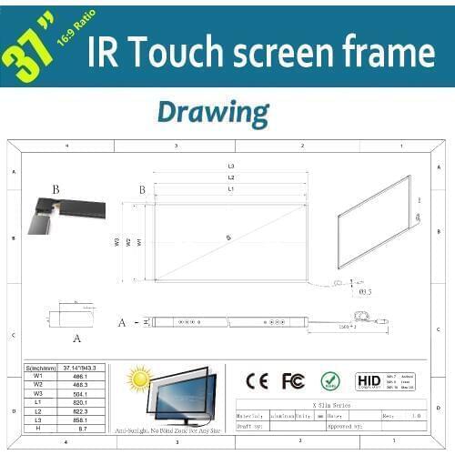 Free Shipping 37" IR Touch Screen Frame Multi-touch Overlay Kit With 12 Touch Points Vandal-proof, Dust-proof Fast response