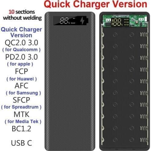 Quick Charge/5V 10*18650 Battery Charger Box Power Bank Case Dual USB Mobile Phone Charge QC 3.0 PD DIY 10*18650 Battery Shell