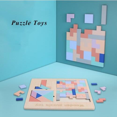 1Pc Colorful Wooden Tangram Puzzle Toys Tetris Game Preschool Magination Intellectual Educational Kid Toy