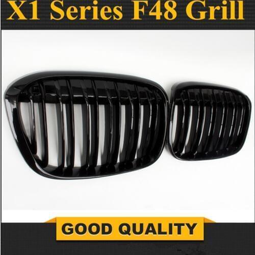 F48 ABS Dual Slat Front Bumper Grills Kidney Grille For BMW X1 F48 5-Door Hatchback 2015 2016 Grill Mesh