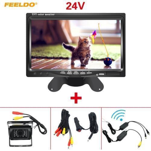 FEELDO DC 9V-36V Bus Truck 7" LCD Monitor With Rear View Parking Camera Video System 2.4G Wireless & Cigarette Lighter Optional